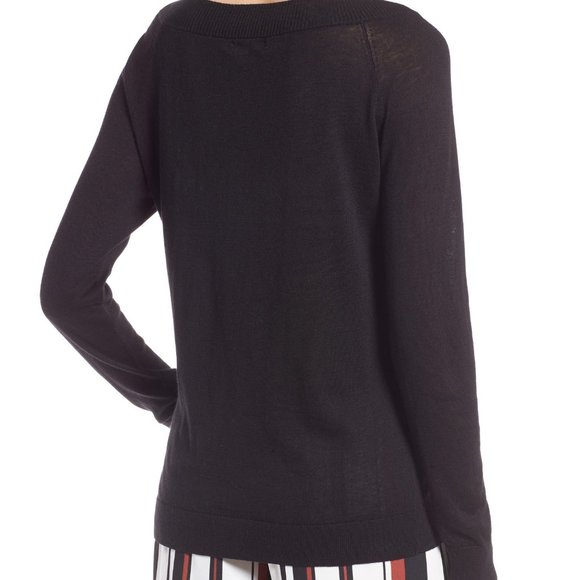 Halogen Convertible Bateau Neck Sweater in Black - Picture 3 of 8
